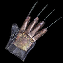 Load image into Gallery viewer, Freddy Krueger Nightmare Elm Street Metallic Glove Original Real Effects Display Costume Prop Replica.
