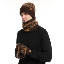 Load image into Gallery viewer, Men&#39;s Winter Keep Warm Set Unisex Beanie Telefingers Gloves Fleece Lining Scarf Male Woolen Yarn Knitted Muffler Neck Gaiter Hat
