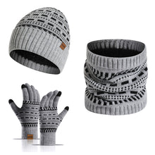 Load image into Gallery viewer, Men&#39;s Winter Keep Warm Set Unisex Beanie Telefingers Gloves Fleece Lining Scarf Male Woolen Yarn Knitted Muffler Neck Gaiter Hat
